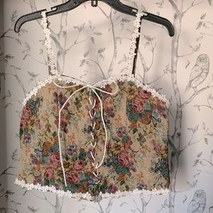 Floral Print Grommet Lace Up Top